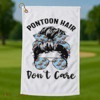 Pontoon Captain Boating Pontoon Hair Don't Care Messy Bun Golf Towel thumb 1