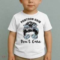 Pontoon Captain Boating Pontoon Hair Don't Care Messy Bun Toddler T-Shirt thumb 2
