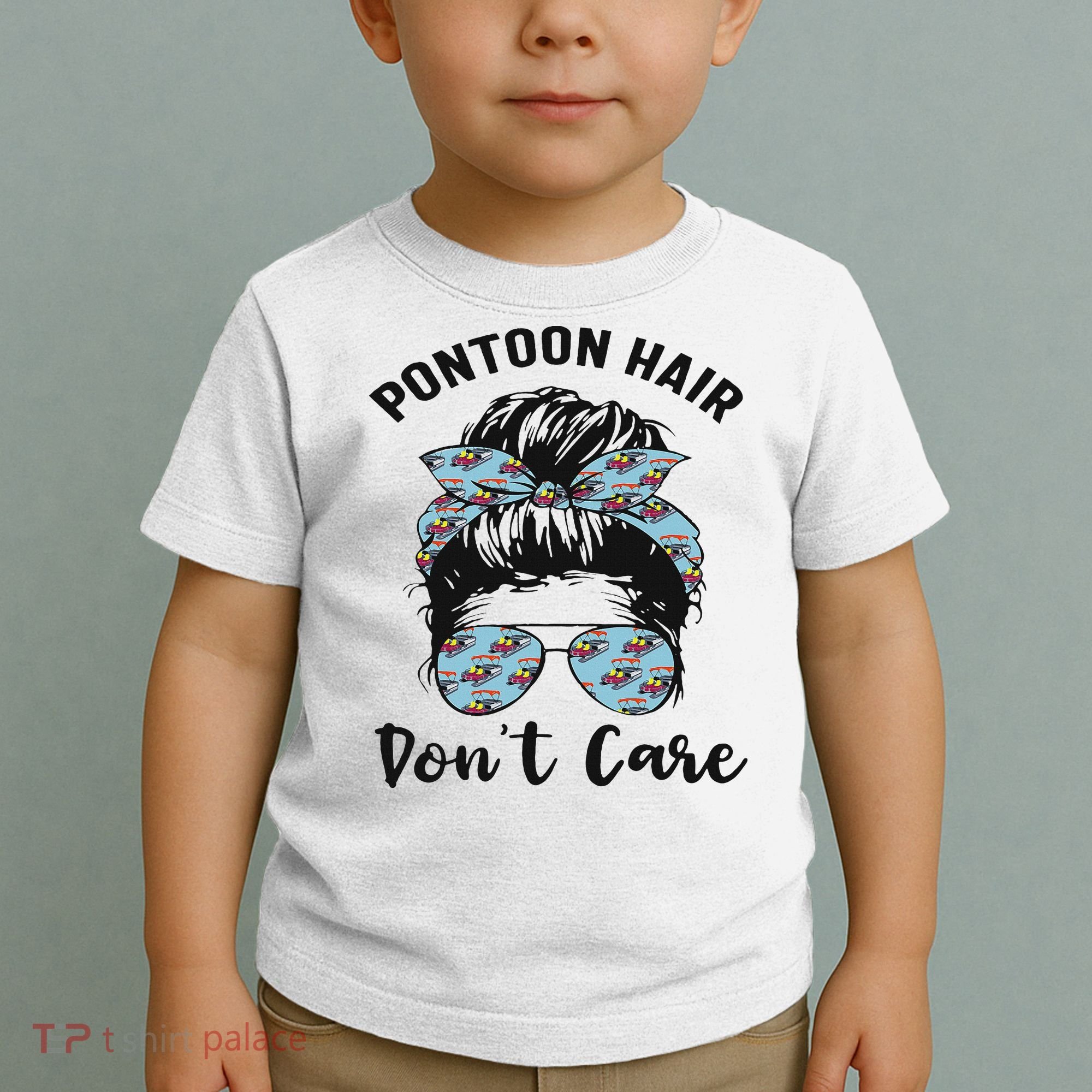 Pontoon Captain Boating Pontoon Hair Don't Care Messy Bun Toddler T-Shirt