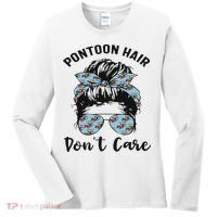 Pontoon Captain Boating Pontoon Hair Don't Care Messy Bun Women's Long Sleeve Shirt thumb 0