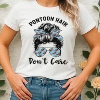 Pontoon Captain Boating Pontoon Hair Don't Care Messy Bun Women's T-Shirt thumb 2