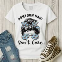 Pontoon Captain Boating Pontoon Hair Don't Care Messy Bun Women's T-Shirt thumb 3