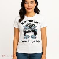Pontoon Captain Boating Pontoon Hair Don't Care Messy Bun Women's T-Shirt thumb 4