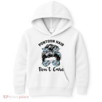Pontoon Captain Boating Pontoon Hair Don't Care Messy Bun Kids Hoodie thumb 0