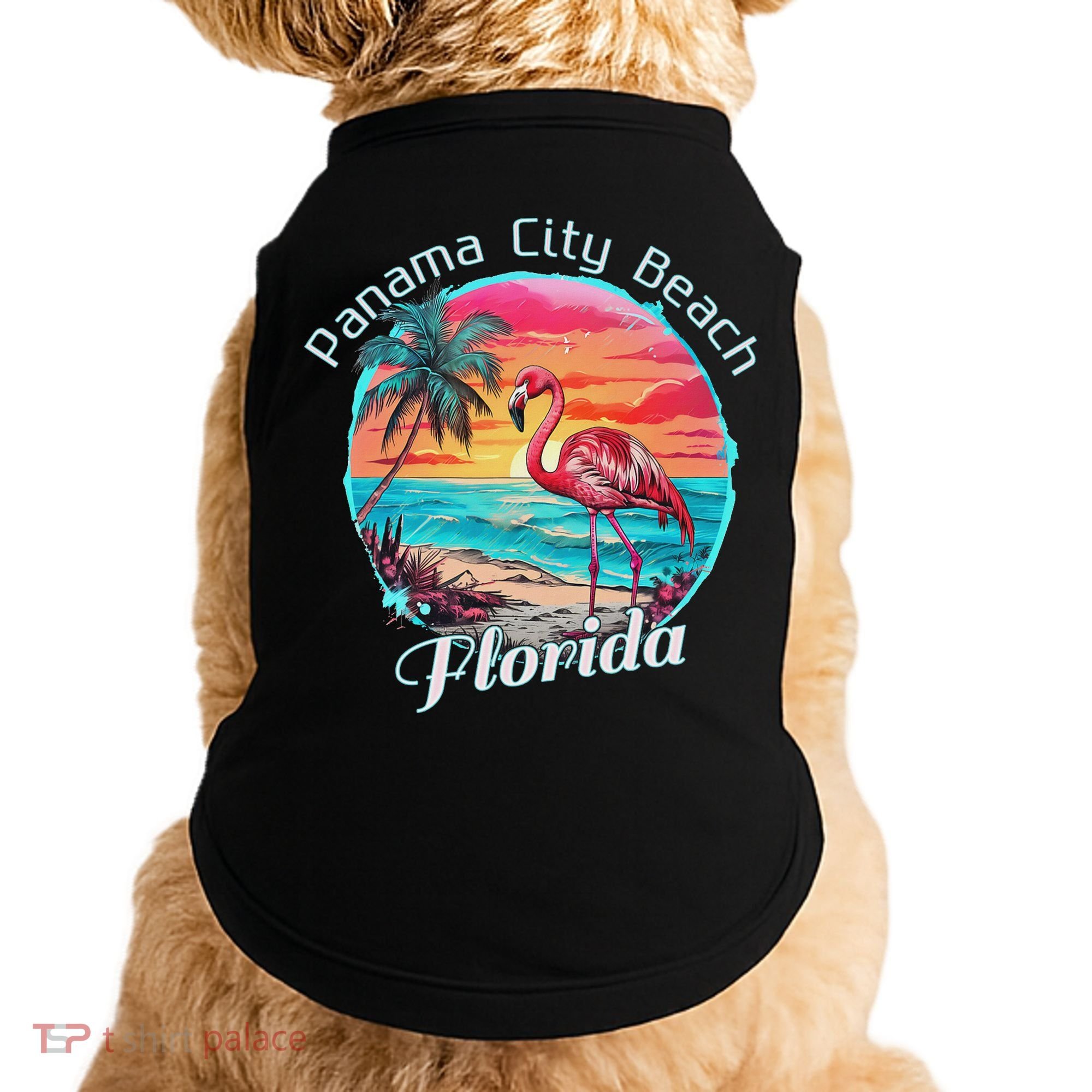 Panama City Beach Florida Beach Flamingo Tropical Souvenir Doggie Tank