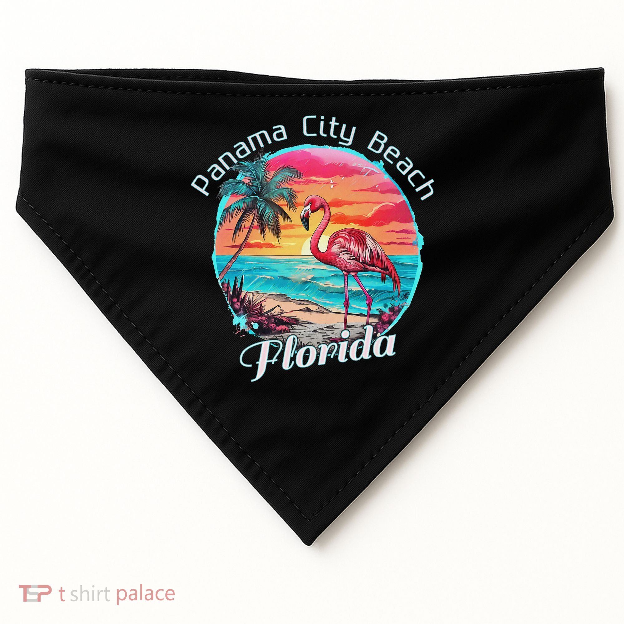 Panama City Beach Florida Beach Flamingo Tropical Souvenir USA-Made Doggie Bandana