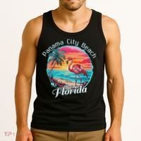 Panama City Beach Florida Beach Flamingo Tropical Souvenir Tank Top thumb 3