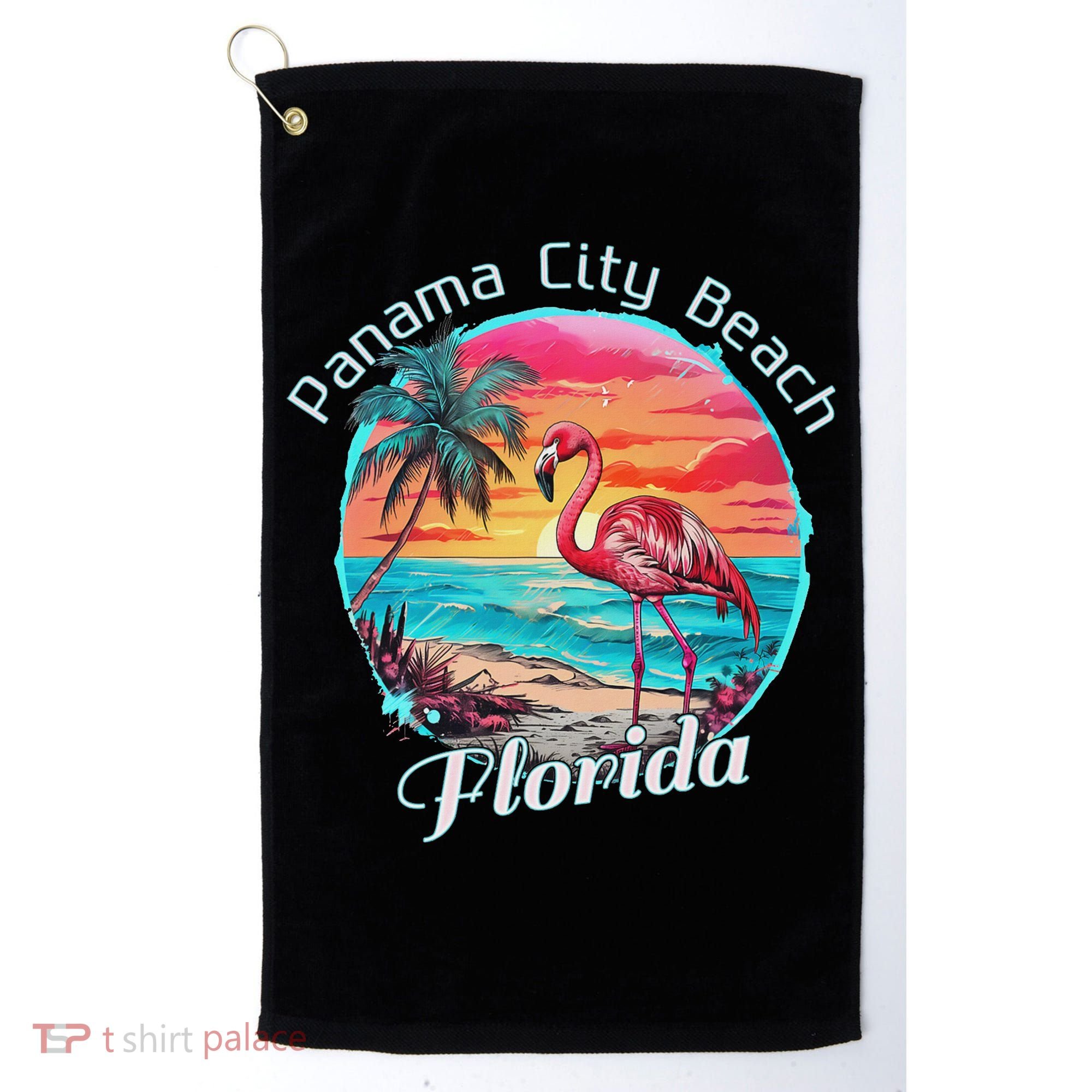 Panama City Beach Florida Beach Flamingo Tropical Souvenir Golf Towel