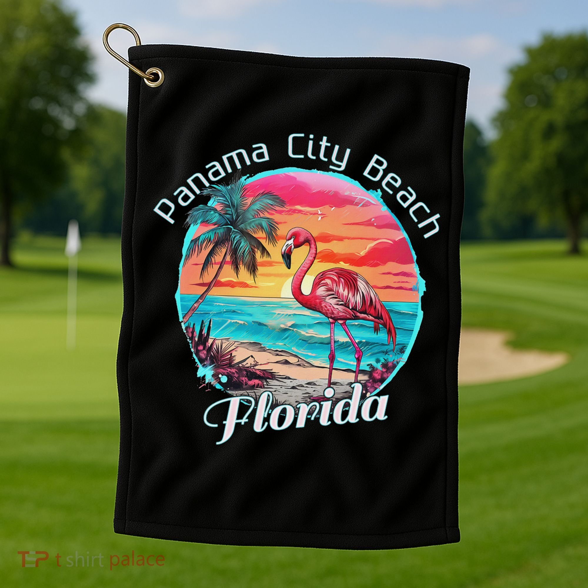 Panama City Beach Florida Beach Flamingo Tropical Souvenir Golf Towel