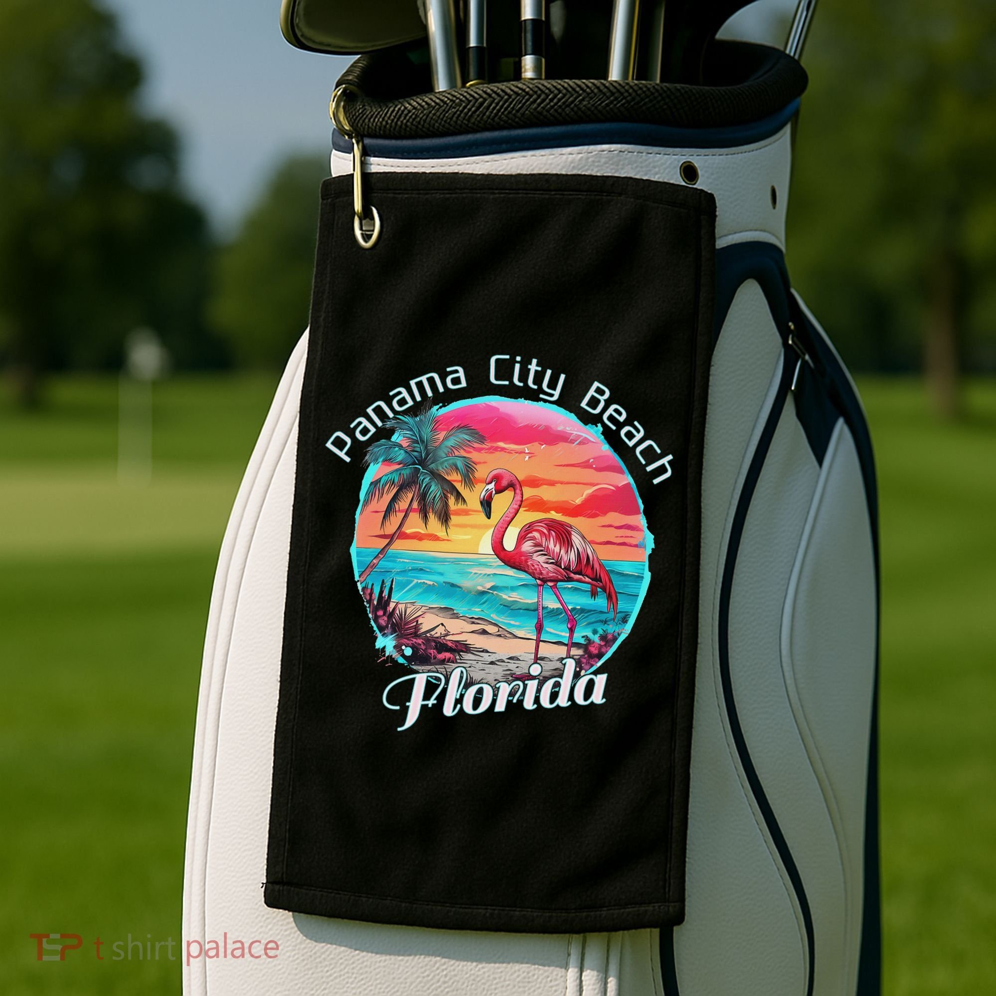 Panama City Beach Florida Beach Flamingo Tropical Souvenir Golf Towel