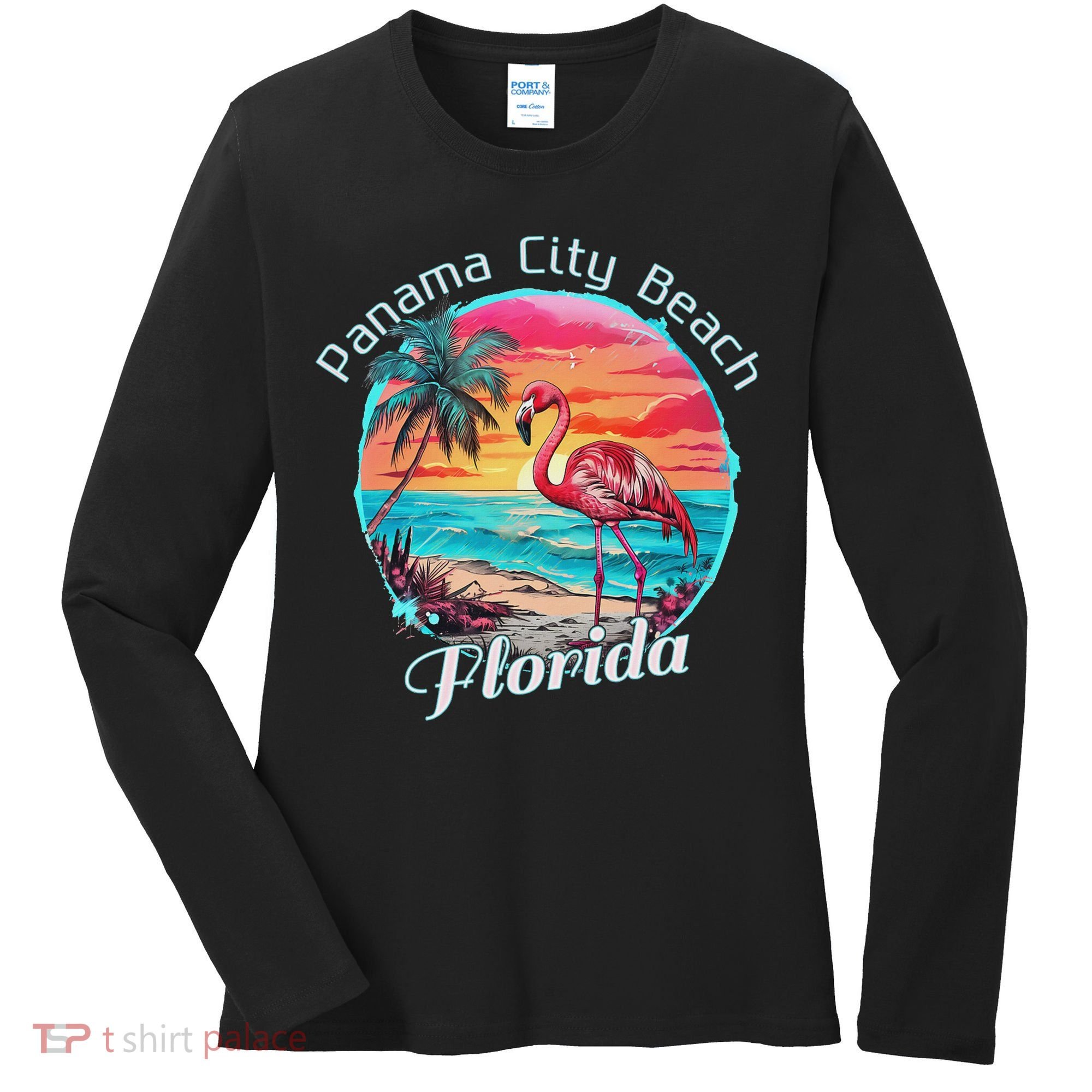 Panama City Beach Florida Beach Flamingo Tropical Souvenir Women's Long Sleeve Shirt