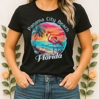 Panama City Beach Florida Beach Flamingo Tropical Souvenir Women's T-Shirt thumb 2