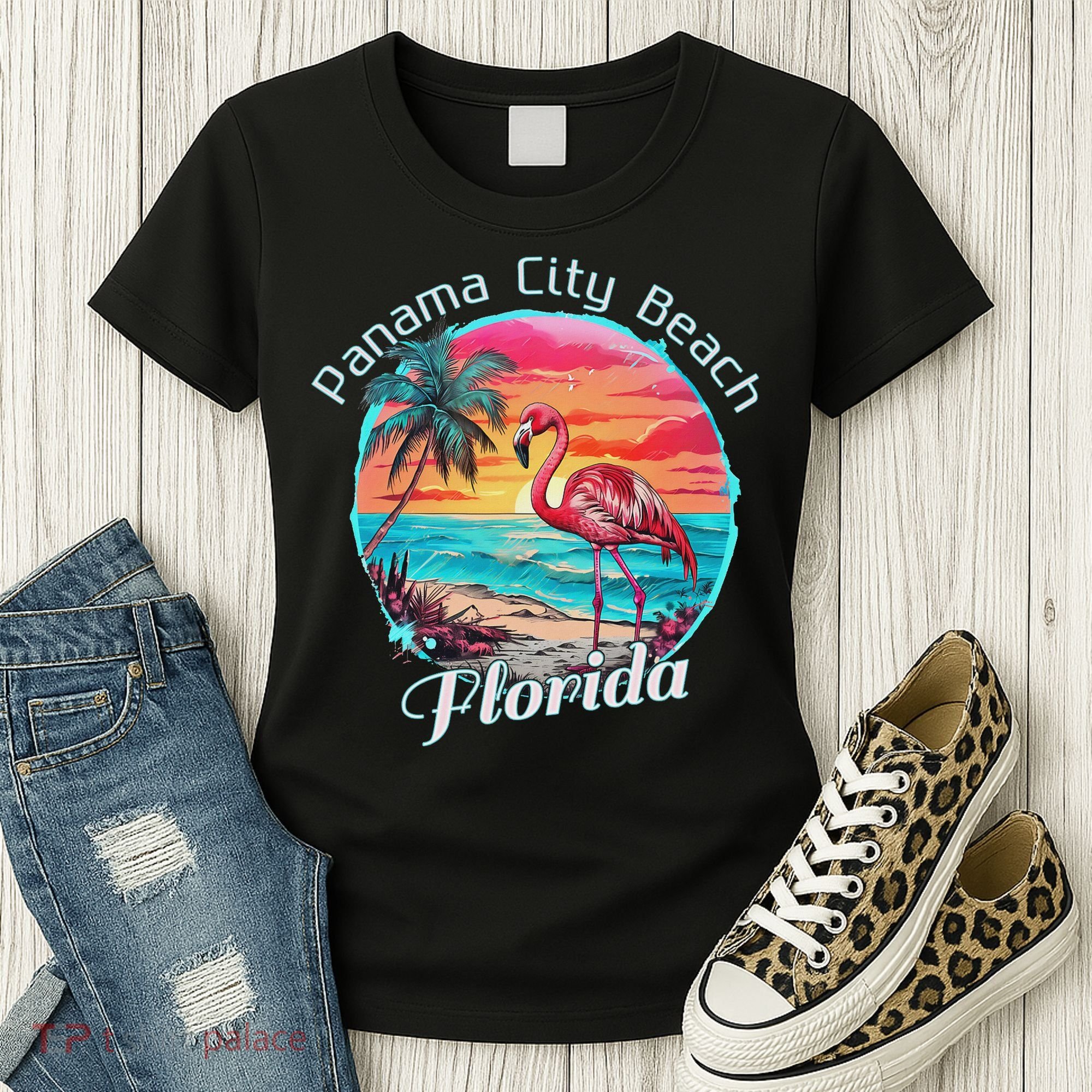 Panama City Beach Florida Beach Flamingo Tropical Souvenir Women's T-Shirt