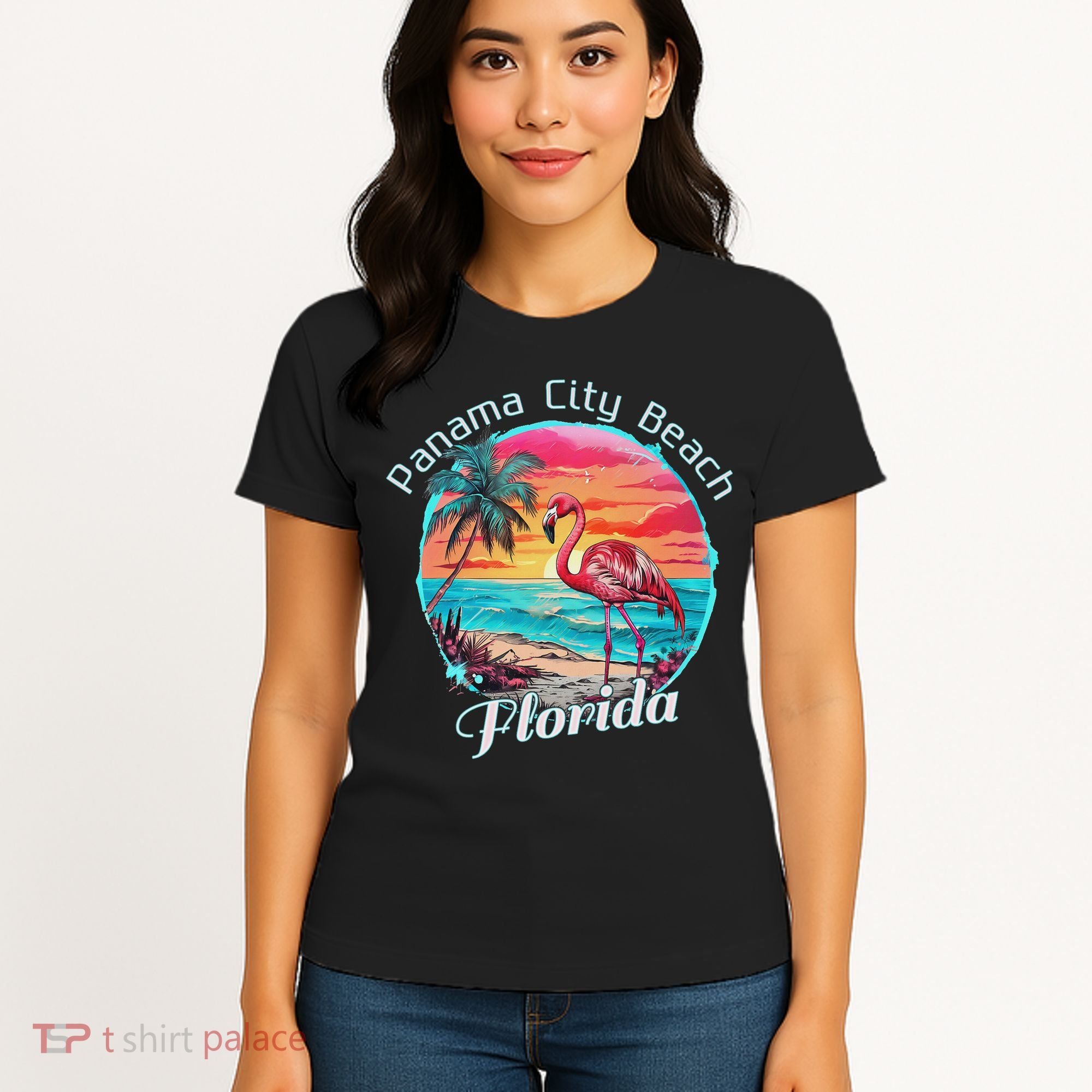 Panama City Beach Florida Beach Flamingo Tropical Souvenir Women's T-Shirt