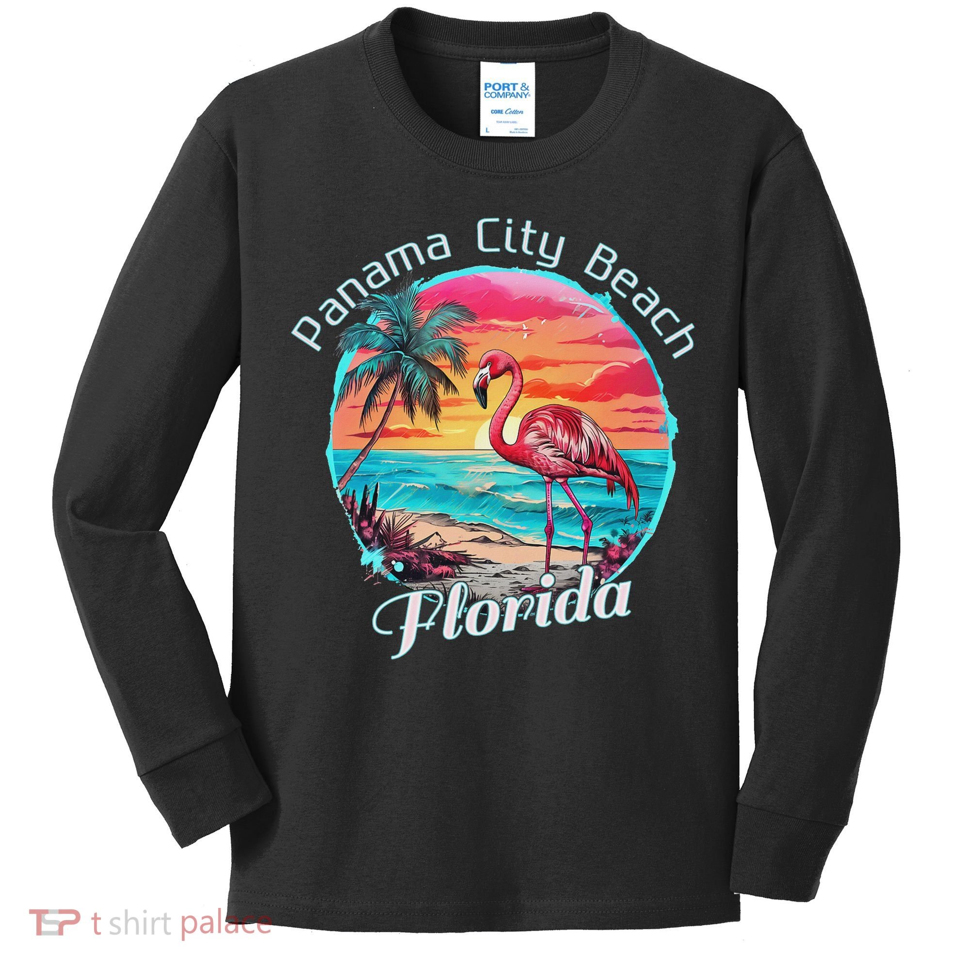 Panama City Beach Florida Beach Flamingo Tropical Souvenir Kids Long Sleeve Shirt