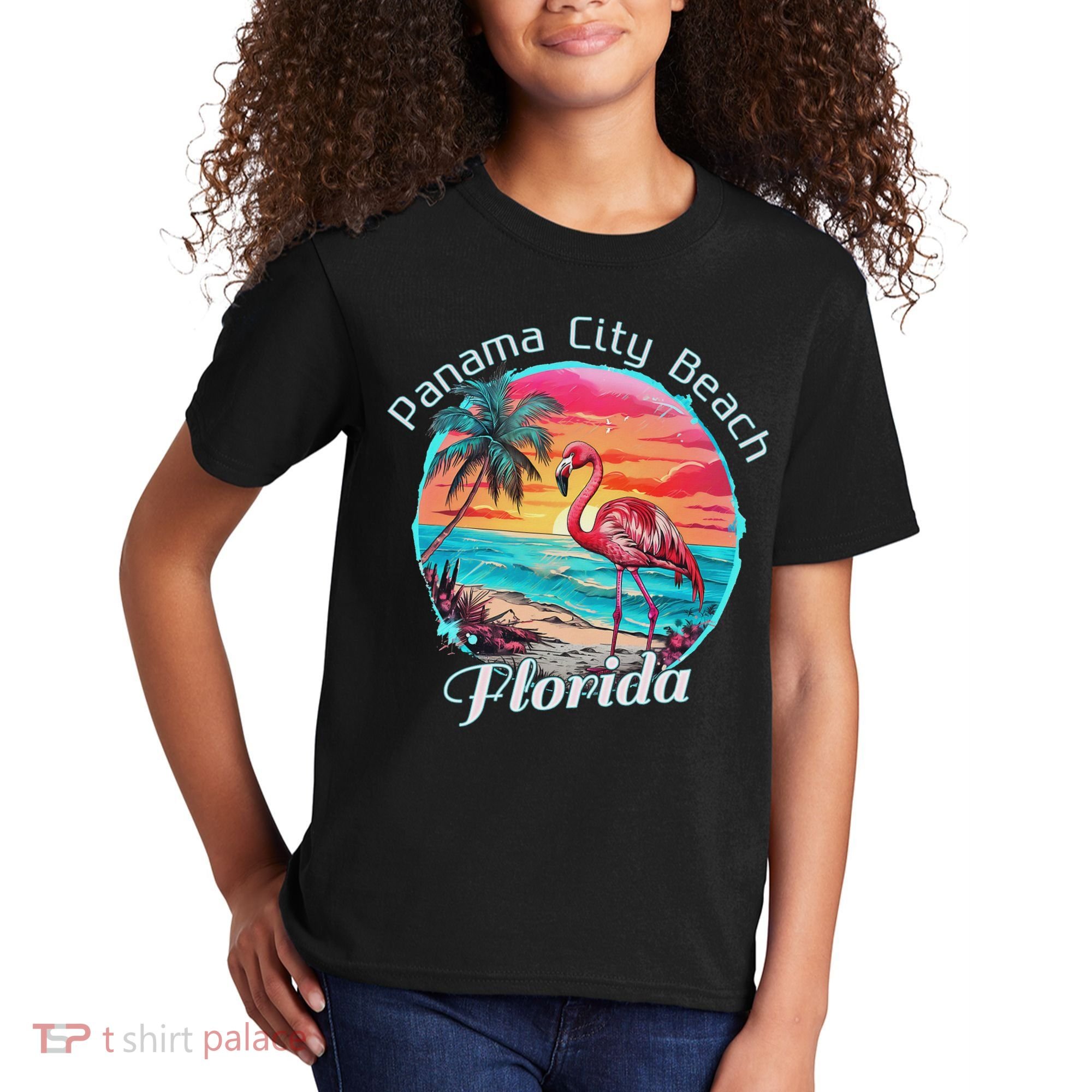 Panama City Beach Florida Beach Flamingo Tropical Souvenir Kids T-Shirt