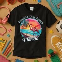 Panama City Beach Florida Beach Flamingo Tropical Souvenir Kids T-Shirt thumb 3