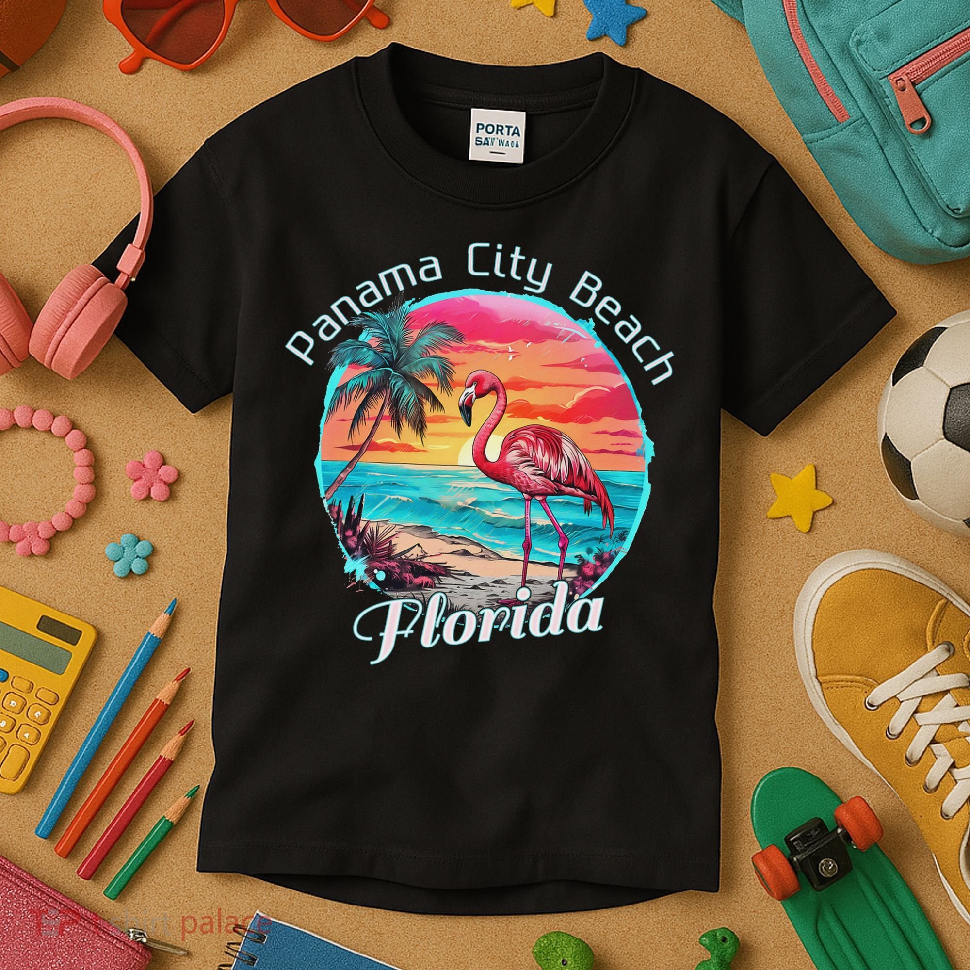 Panama City Beach Florida Beach Flamingo Tropical Souvenir Kids T-Shirt