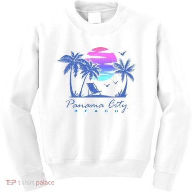 Panama City Beach Florida Vacation Trip Retro Vintage Sunset Kids Sweatshirt