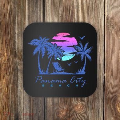 Panama City Beach Florida Vacation Trip Retro Vintage Sunset Coaster
