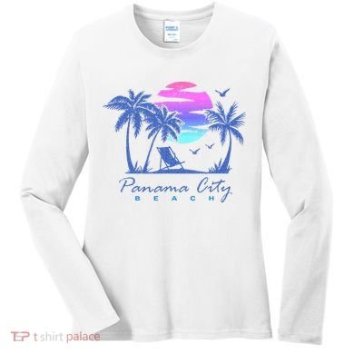 Panama City Beach Florida Vacation Trip Retro Vintage Sunset Women's Long Sleeve Shirt