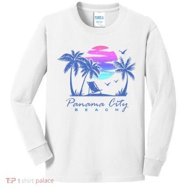 Panama City Beach Florida Vacation Trip Retro Vintage Sunset Kids Long Sleeve Shirt