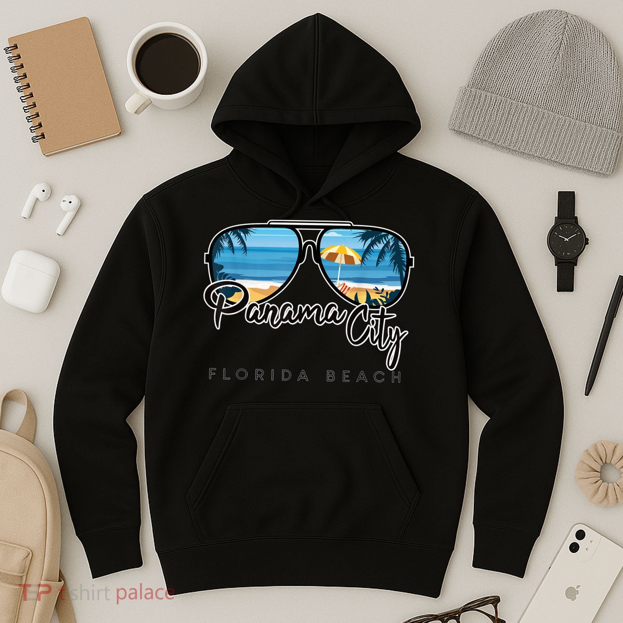 Panama City Beach Florida Palm Tree Sunglasses Souvenir Hoodie