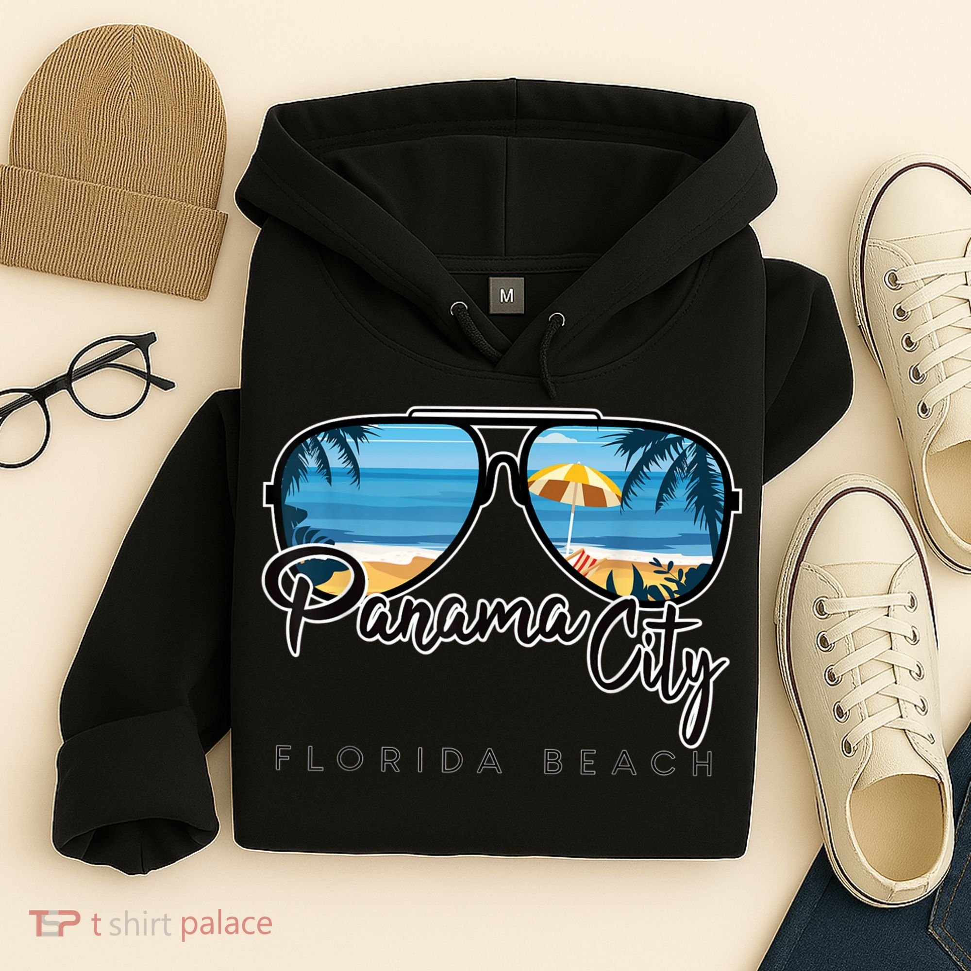 Panama City Beach Florida Palm Tree Sunglasses Souvenir Hoodie