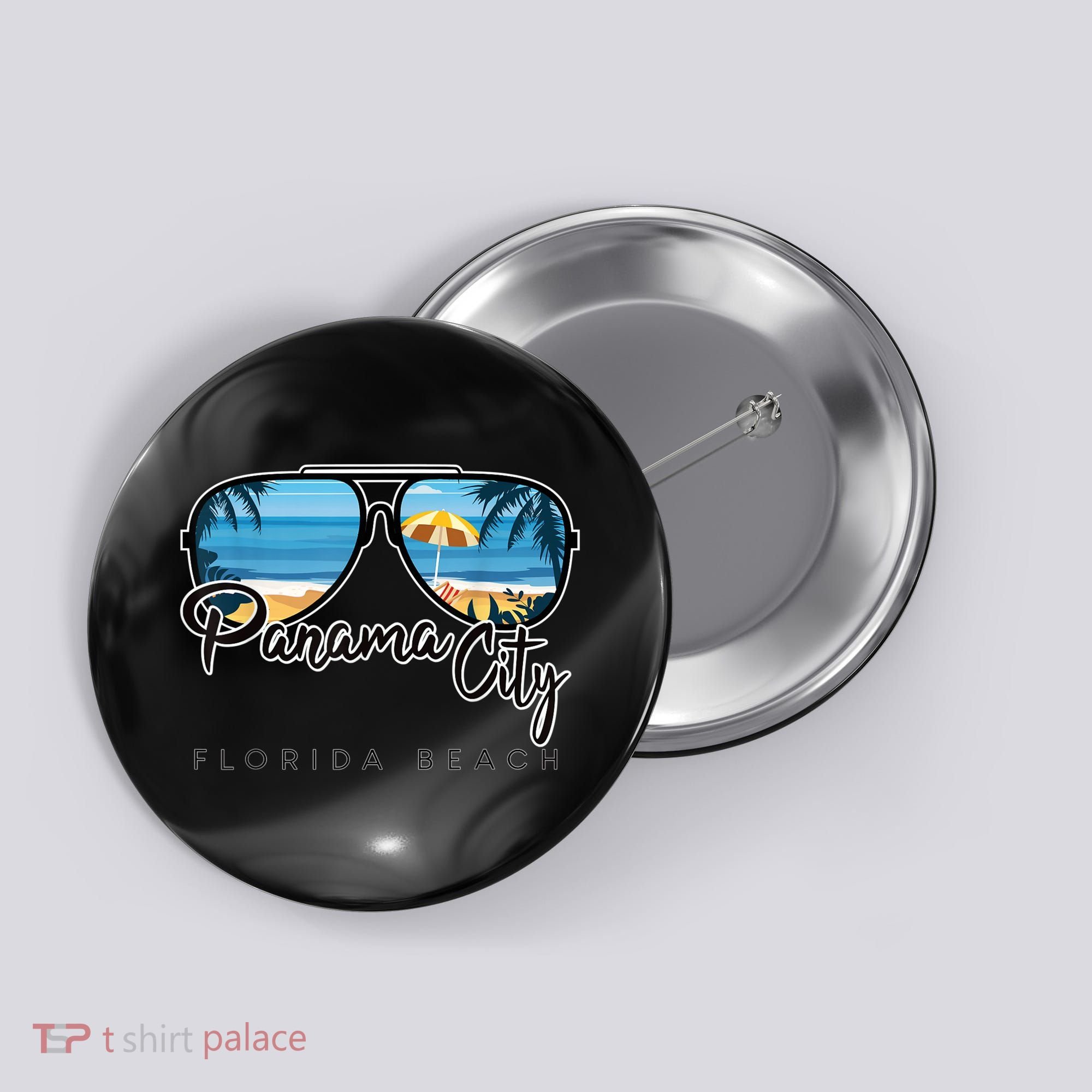Panama City Beach Florida Palm Tree Sunglasses Souvenir Button