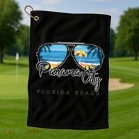 Panama City Beach Florida Palm Tree Sunglasses Souvenir Golf Towel thumb 1