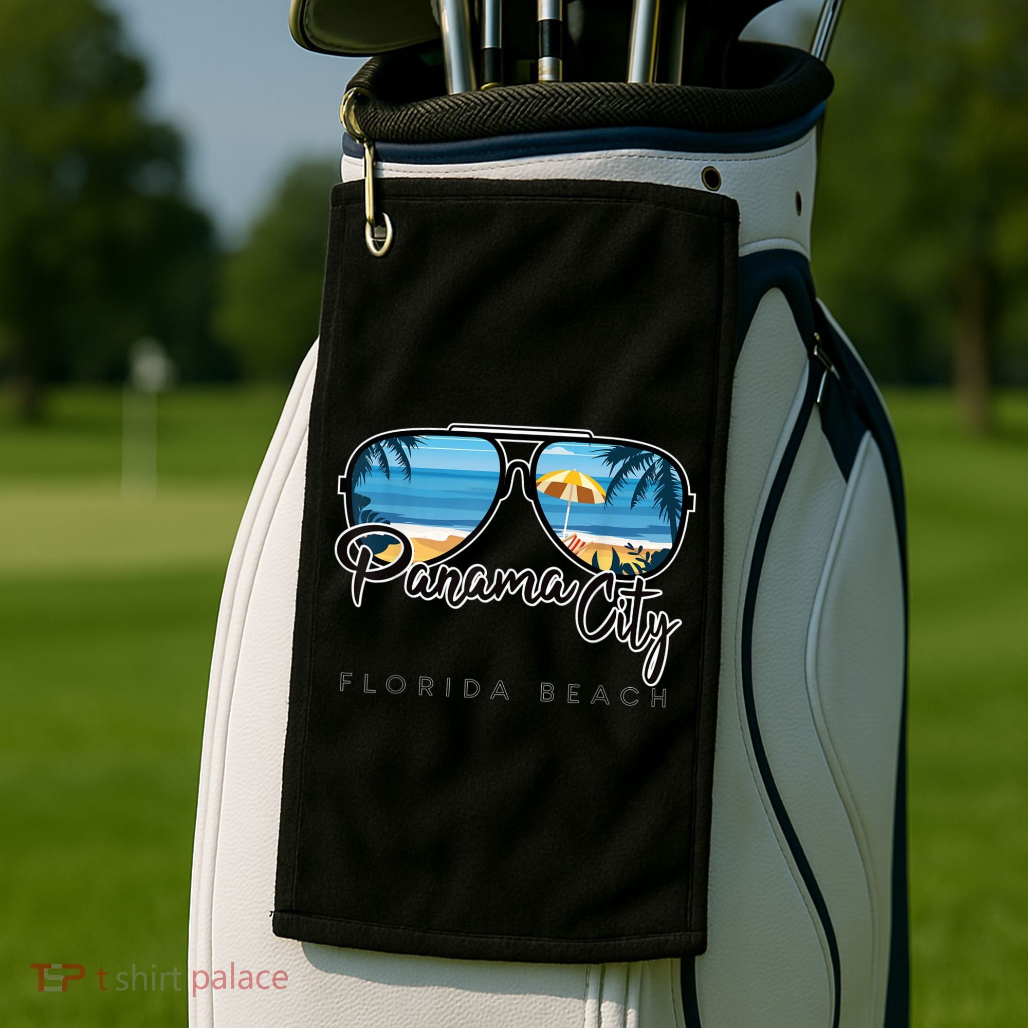 Panama City Beach Florida Palm Tree Sunglasses Souvenir Golf Towel