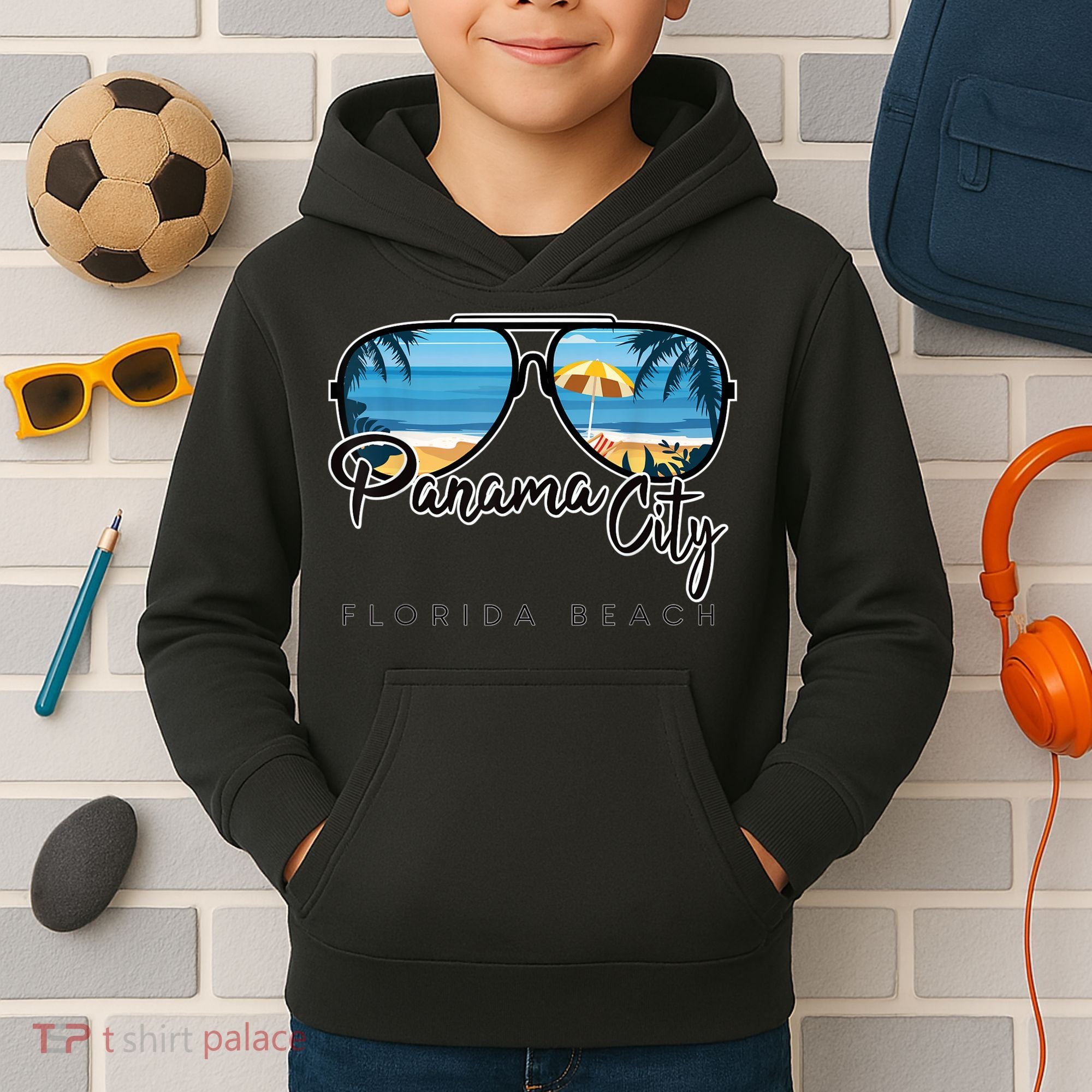 Panama City Beach Florida Palm Tree Sunglasses Souvenir Kids Hoodie