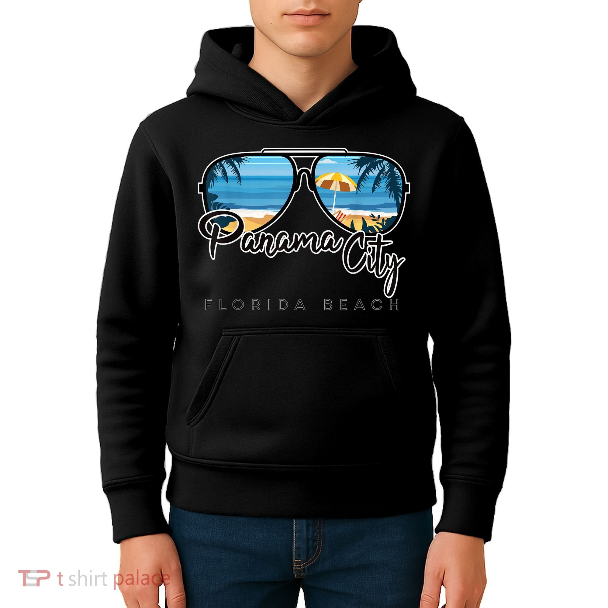 Panama City Beach Florida Palm Tree Sunglasses Souvenir Kids Hoodie