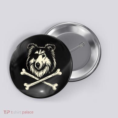 Pirate Collie Crossbones Dog Button