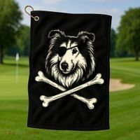 Pirate Collie Crossbones Dog Golf Towel thumb 1