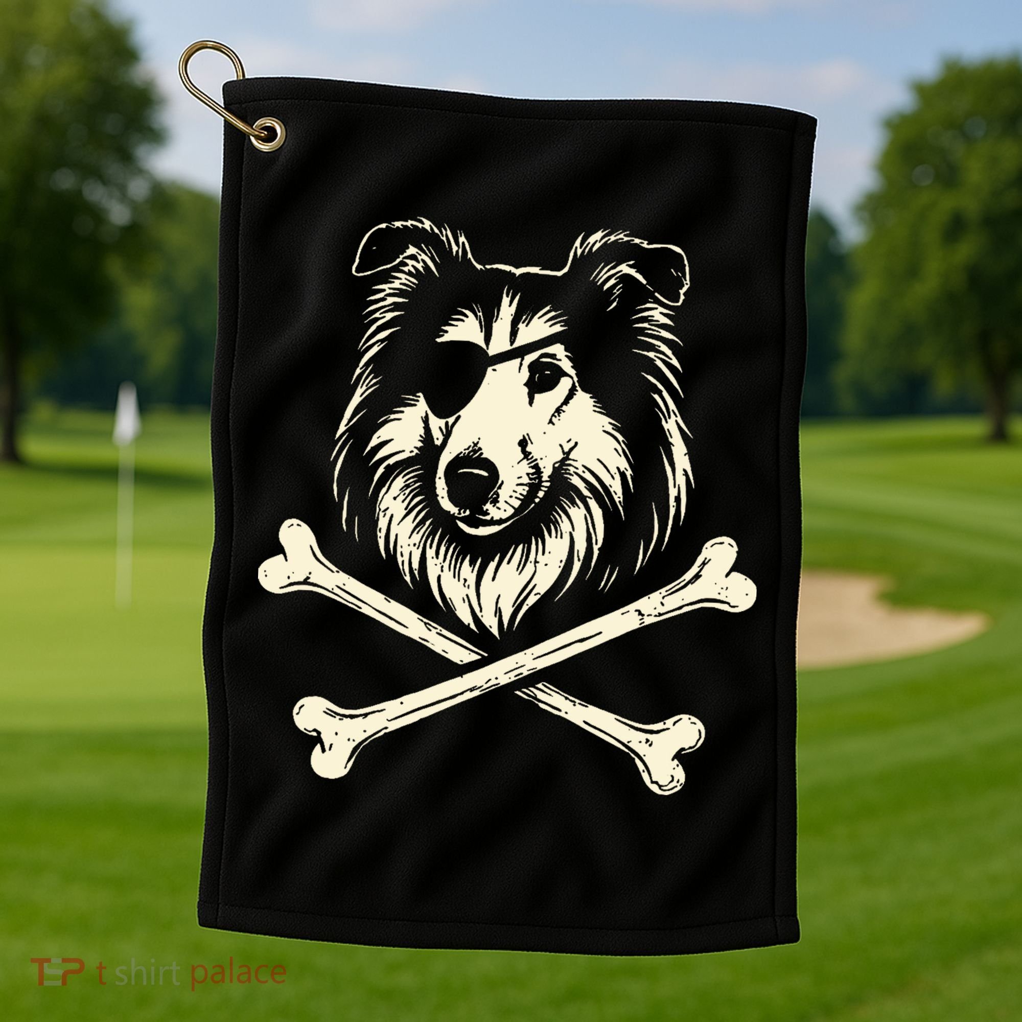Pirate Collie Crossbones Dog Golf Towel