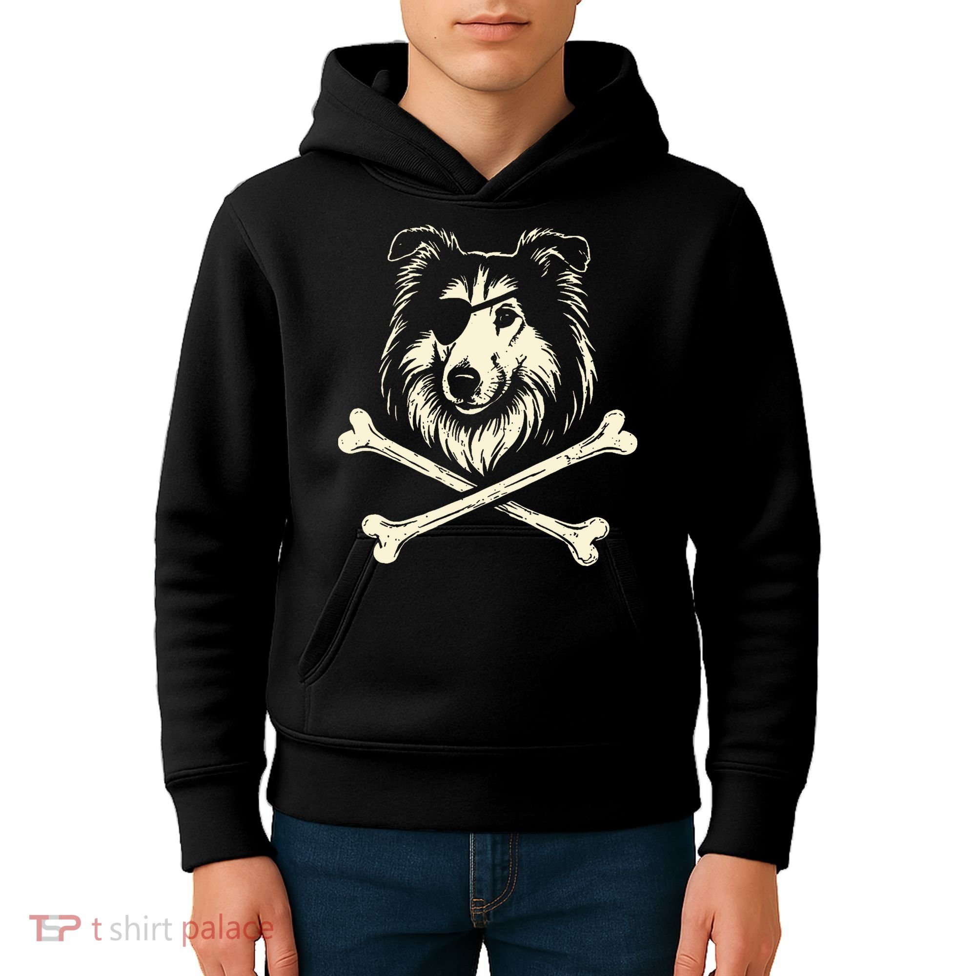 Pirate Collie Crossbones Dog Kids Hoodie