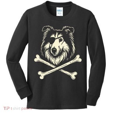 Pirate Collie Crossbones Dog Kids Long Sleeve Shirt