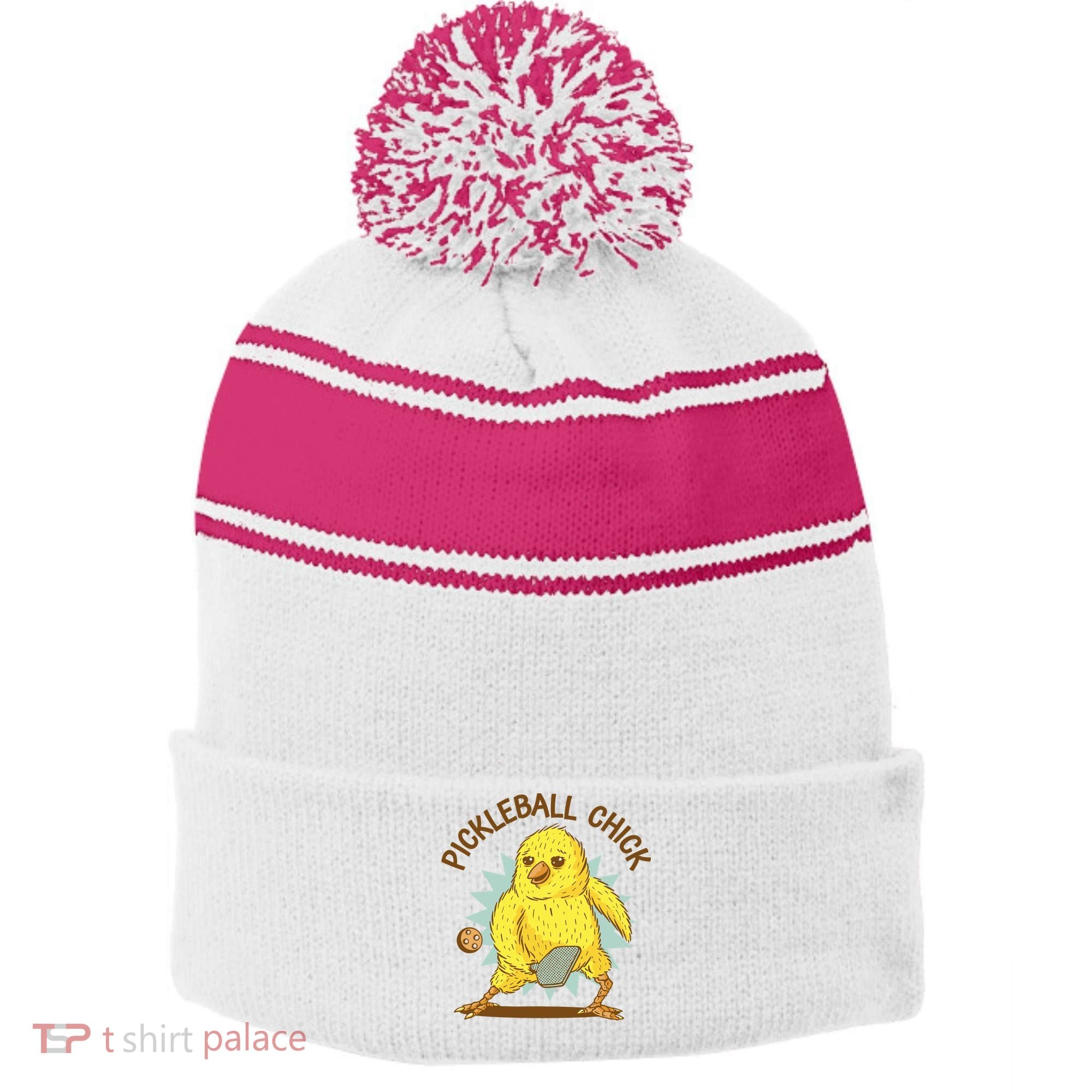 Pickleball Chick Cute Sport Stripe Pom Pom Beanie