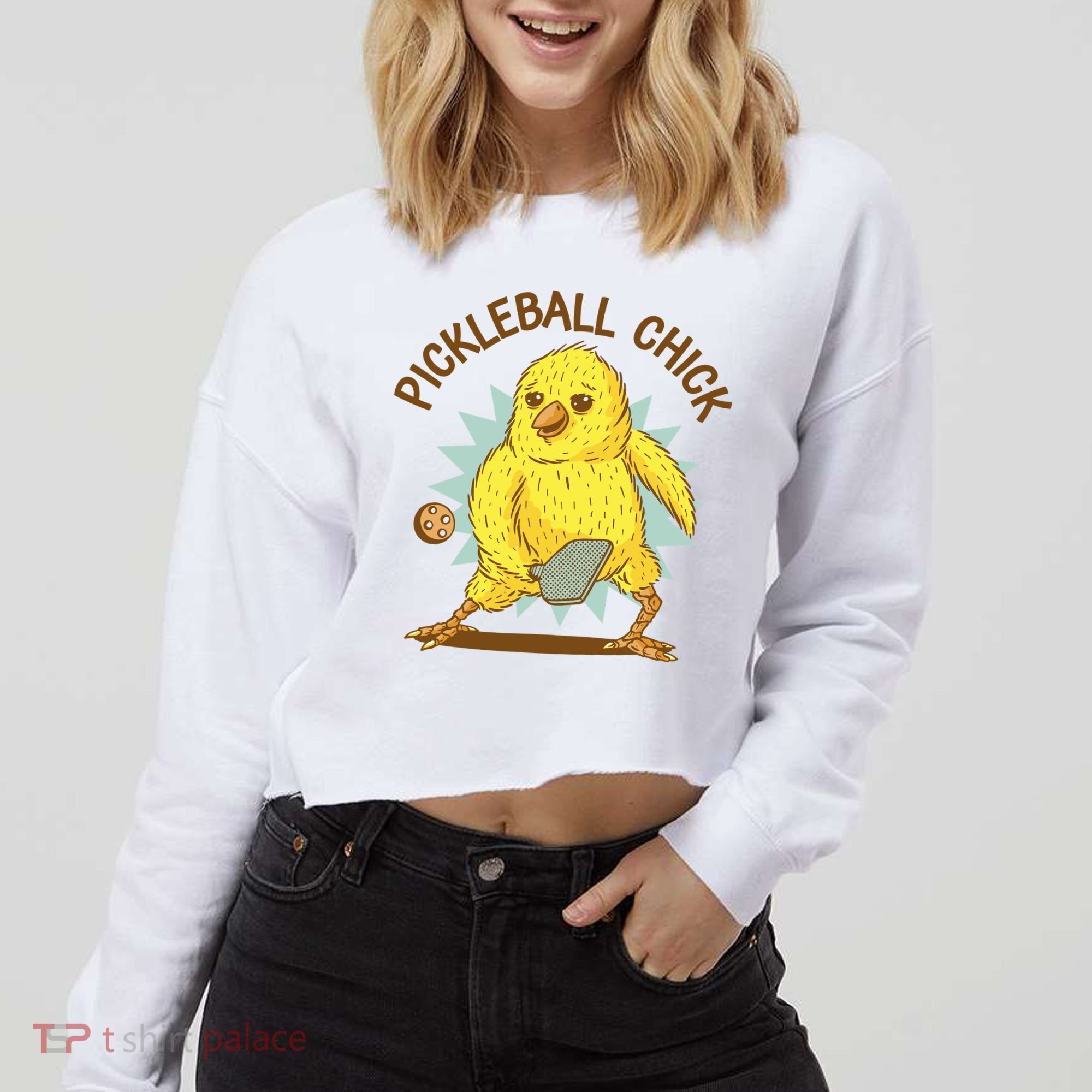 Pickleball Chick Cute Sport Cropped Pullover Crew