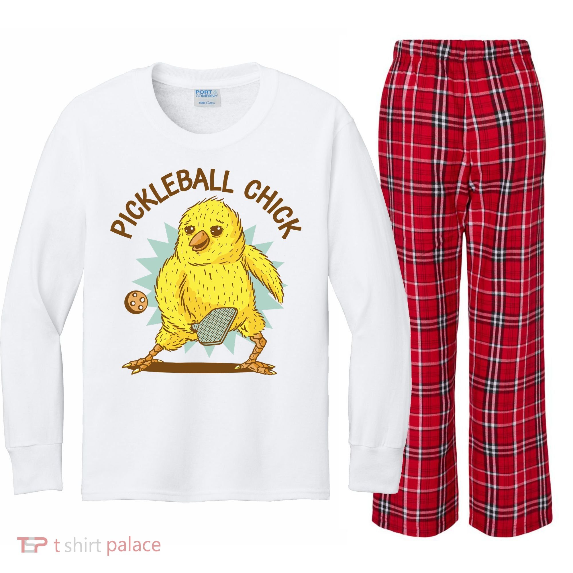 Pickleball Chick Cute Sport Kids Long Sleeve Plaid Pajama Set
