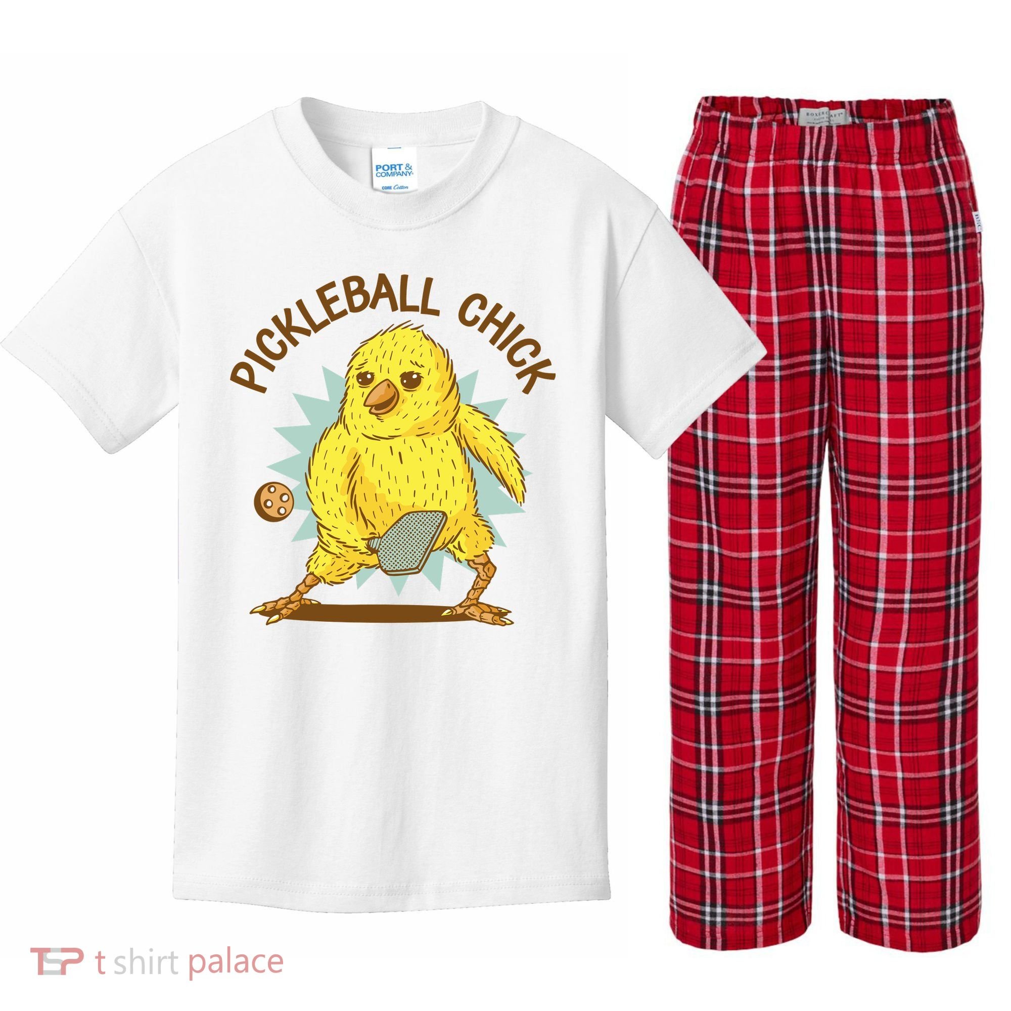 Pickleball Chick Cute Sport Kids Plaid Pajama Set