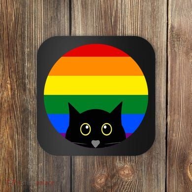 Peeking Cat Colorful Rainbow Coaster