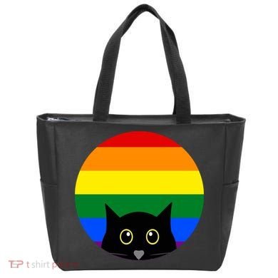 Peeking Cat Colorful Rainbow Tote Bag