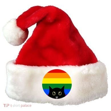 Peeking Cat Colorful Rainbow Santa Hat
