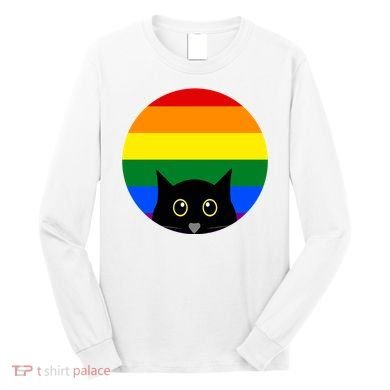 Peeking Cat Colorful Rainbow Long Sleeve Shirt