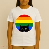 Peeking Cat Colorful Rainbow T-Shirt thumb 4