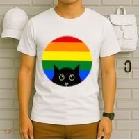 Peeking Cat Colorful Rainbow T-Shirt thumb 6