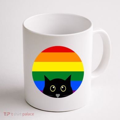 Peeking Cat Colorful Rainbow Coffee Mug back