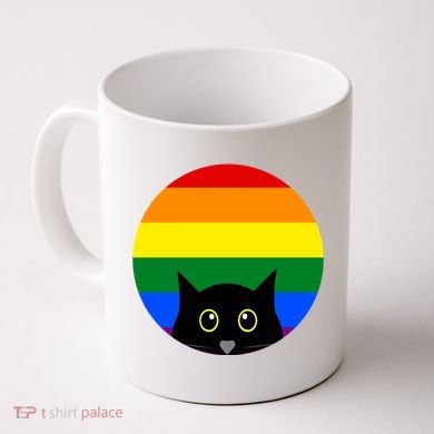 Peeking Cat Colorful Rainbow Coffee Mug